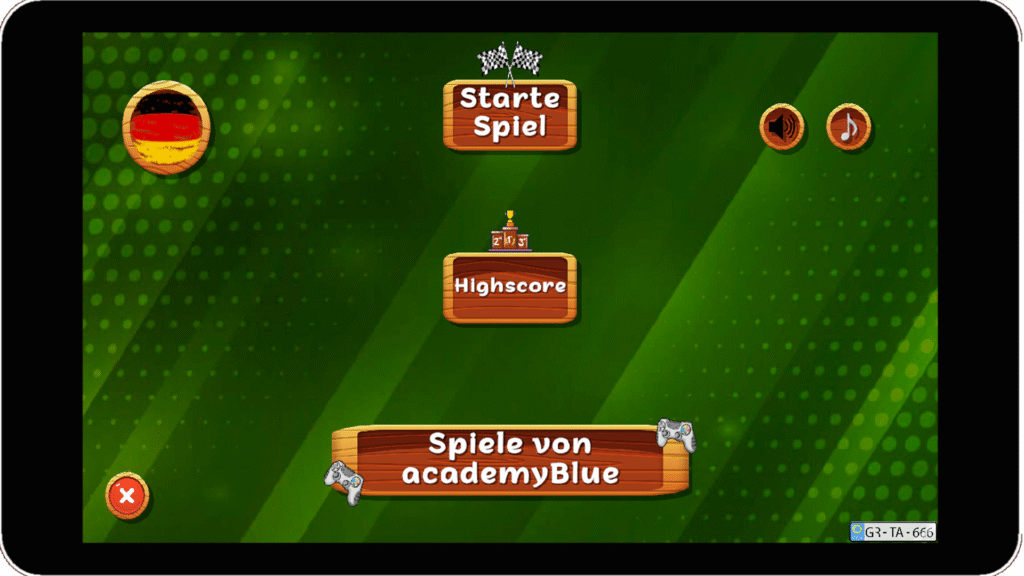 Hauptmenü von Stupid Klimakleber in deutscher Sprache mit grünem Hintergrund.