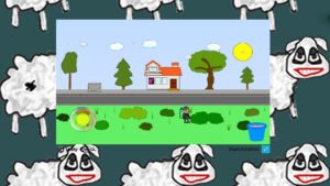 Hauptbild aus dem Browsergame Stupid Klimakrise – Greta sammelt CO2-Blasen in einer verrückten Cartoon-Umgebung.